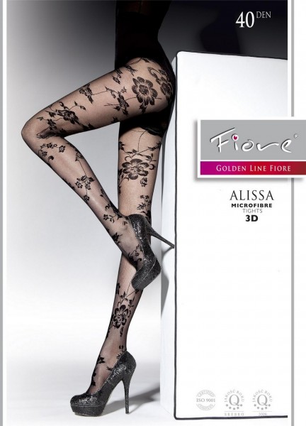 Fiore Elegante Strumpfhose mit wunderschoenem Blumenmuster Alissa