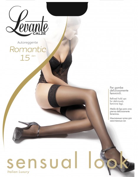 Levante Romantic 15 - Elegante halterlose Strümpfe mit dezent gemustertem Spitzenabchlussband